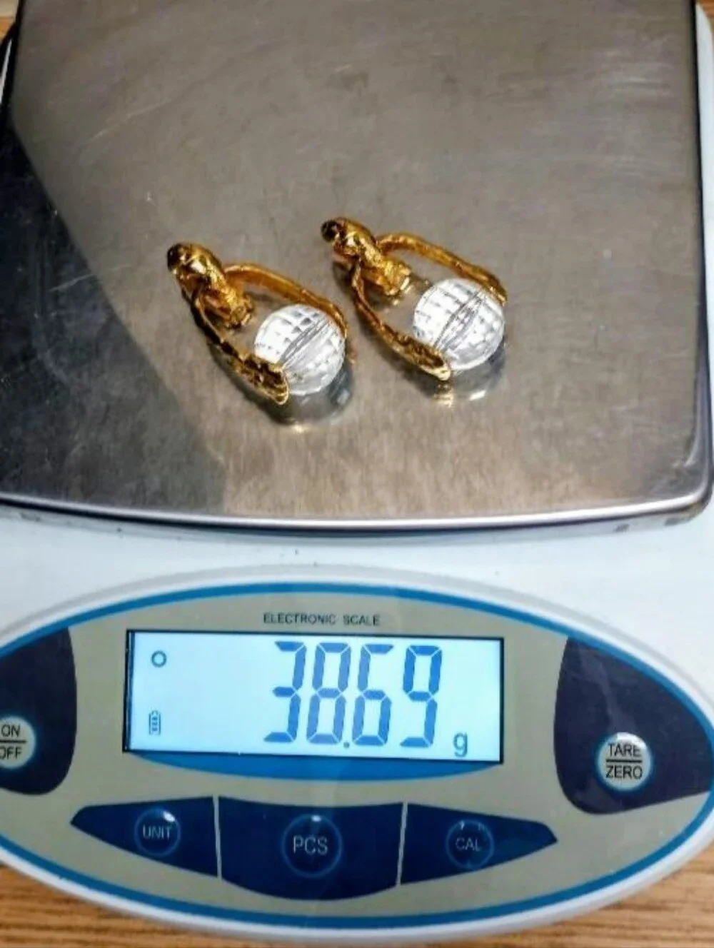 RAREST! 80's Kenneth Jay Lane "Nugget" Gold Lucite Large Clip Earrings EXCELLENT - Picture 5 of 6